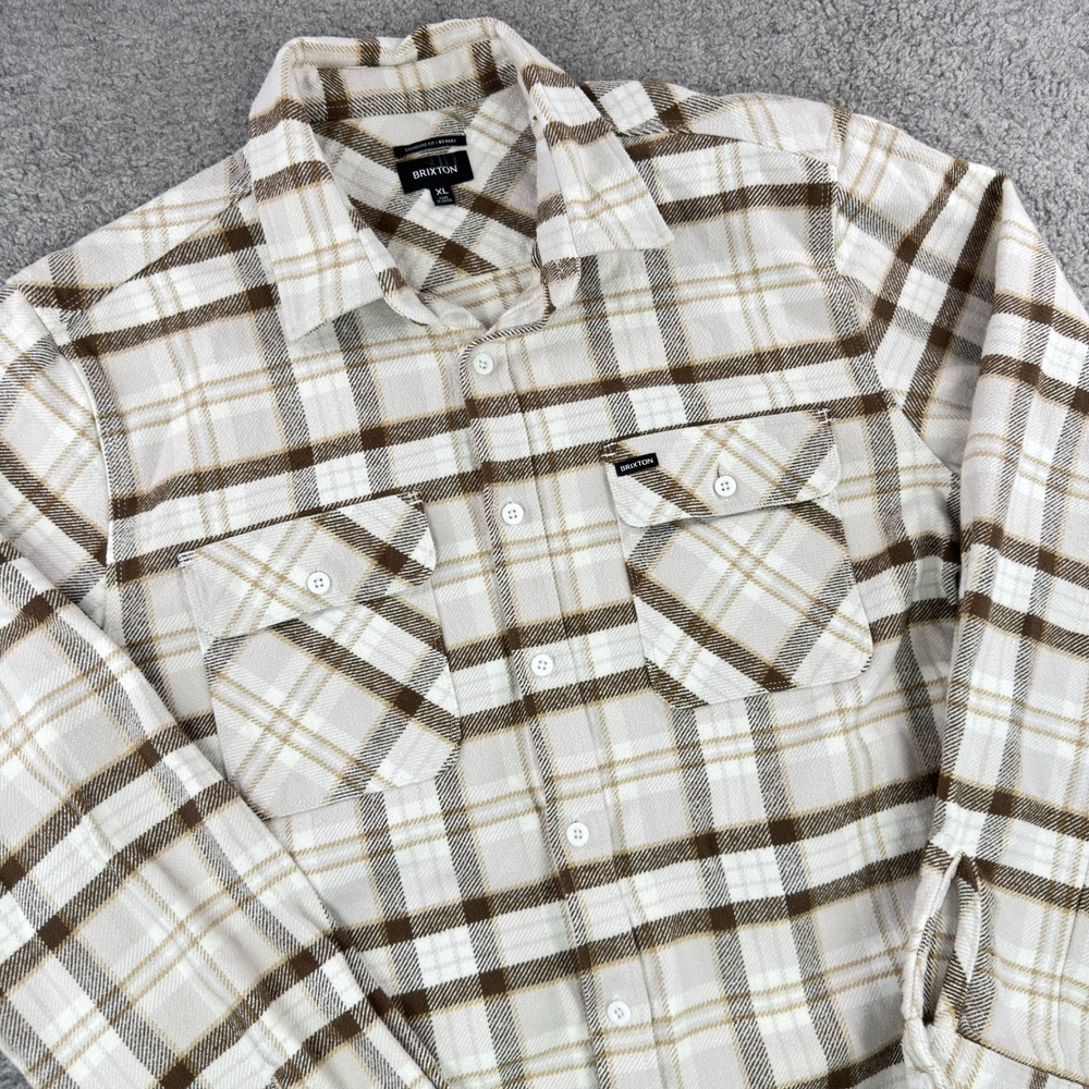 Brixton Bowery Plaid Flannel Shirt Mens XL Beige Desert Palm Brown BU1387 L/S